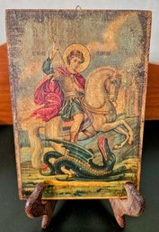 Antique Saint George Icon Hand Painted On Wood