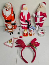 Collection Of VTG Chrismas Decorations Inc.nesting Wood Santa's,snow Globe,MCM Plastic Santa Blow Mold Light