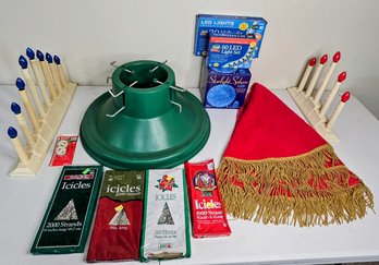 Assortment Of VTG Christmas Decorations Inc. Lights, Christmas Tree Skirt/stand. (tested)