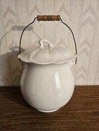 Vintage Edwin  M Knowles Semi Vitreous White Ceramic Pot With Lid And Handle