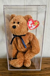 Fuzz The Bear Original Ty Beanie Baby Retired 1998 W/Error/Case