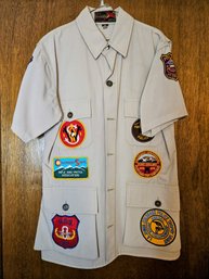 Khaki Sport Short Sleeved Button Up With Badges