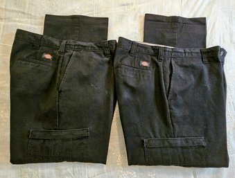 2 Pairs Of Black Dickies Cargo Work Pants Size 36 X 30