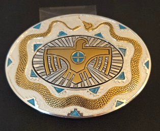 Crumrine Phoenix Eagle With Turquoise Enamel Inlay On Layered Silver Plate Over Jewelers Bronze