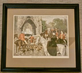 Nice Vintage Fox Hunting Scene Art Print In Black Wooden Frame