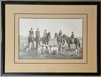 Vintage 'portrait Of Hunters' Stone Lithograph By C.J. Martinelle In Wooden Frame