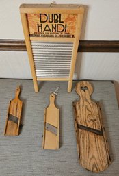 Antique Wooden Mandolin Shape Cutter Slicer Boards W Dubl Handi Washboard