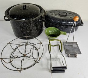 Black Enamelware Incl. Canning Pot With Accessories And Roasting Pan