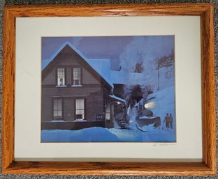 Snowy Cabin Print In Wooden Frame Signed By Artist Numbered 576/1000