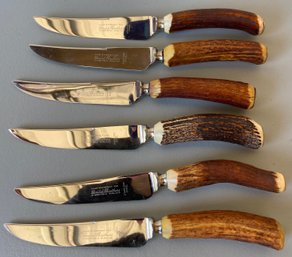 6 Stainless Steel Knives With Faux Antler Handles