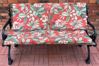 Wood & Wrought Iron Bench With Floral Pads