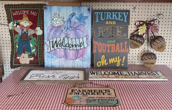 Lot Of Fall Signs Incl Tin, Quilt & Wood