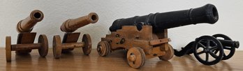 4 Wooden Cannon Figurines