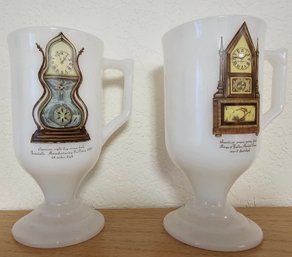 2 Milk Glass Mugs With Clock Design