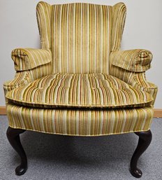 Yellow/Green Stripe Upholstered Arm Chair