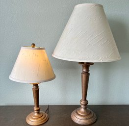 Set Of Two Brushed Bronze Metal Table Lamps, Tested And Works