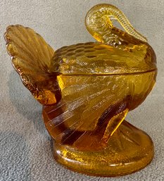 Vintage LE  Smith Amber Glass Turkey Candy  Dish