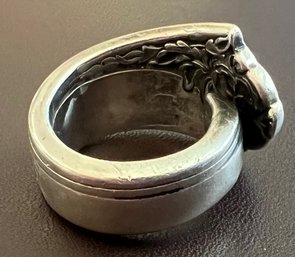 Vintage Damask Rose Silver Spoon Ring Size 4