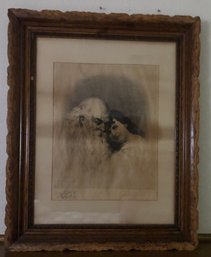 Stephen J Ferris SIGNED 1887 Etching Of Grandfather & Child Matted Framed