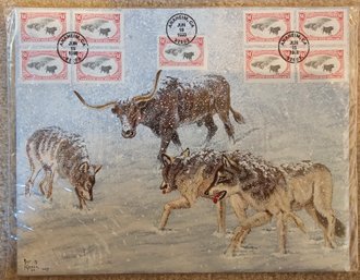 Art Kober Hand Painted Stamp Art With Wolves Marked 99 Numbered 6/9