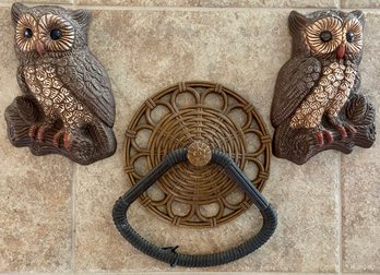 Wooden Wall Decor Incl 2 Owls & Wooden Door Knocker