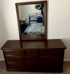 Safari Oak Dresser W Attached Mirror And 9 Dovetail Drawers
