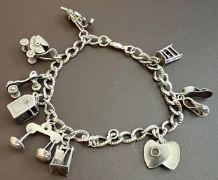 Sterling Silver Charm Bracelet W Stroller, Shoes, Ladder And More 20 Grams