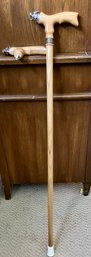 Wooden Cane W/ Cool Gaelic Cat Metal Embellishment & Extra Embellished Handle