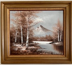 Mountain Scene By Bringer In Wooden Frame