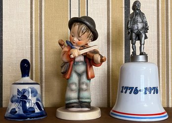 'little Fiddler' Hummel Figurine, Small Bell From Holland & 1776-1976 Pewter Bell