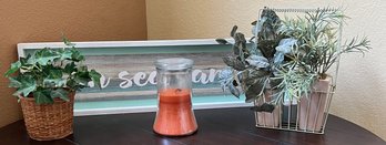 Sun Sea Sand Beach Sign With Some Artificial Greenery And Scented Candle