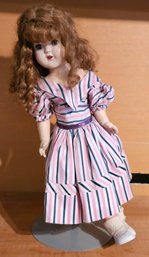 Vintage Baby Doll In Pink Striped Dress Marked 160