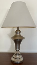 Brushed Silver Lamp With White Shade With Dimmable Light Function