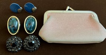 3 Pairs Of Vintage Clip-on Earrings With A VTG Coin Purse