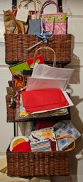 Miscellaneous Lot Of Gift Bags, Includes Over The Door Wicker Storage Rack