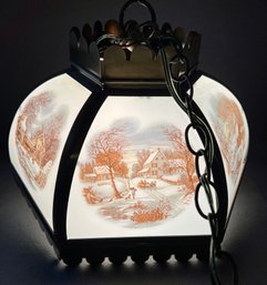 Vintage Currier & Ives Hanging Lamp (tested)