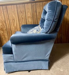 Blue Velvet Upholstered Swivel Armchair By Best Chairs Inc Incl Throw Pillow