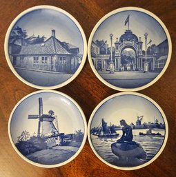 4 Small Blue & White Decorative Plates By Denmark Incl Tivoli, Langelinie & More