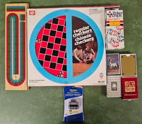 Lot Of Vintage Games Incl Chinese Checkers/regular Checkers, Cards & Poker Chips