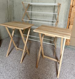 2 Wooden TV Trays & Folding Clothes Drying Rack