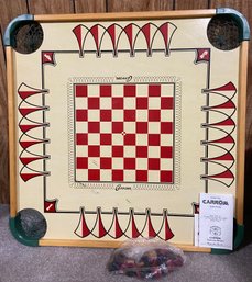 Vintage Carrom Game Board With Pieces & Game Booklet