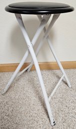 Folding Barstool With White Metal Legs