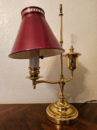 Vintage Lamp With Brass Metal Base & Red Metal Shade