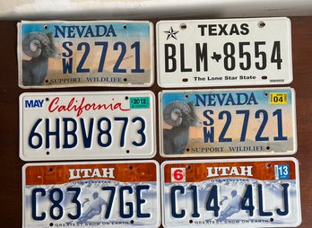 Collection Of 6 License Plates Nevada, Texas, California, Utah And More