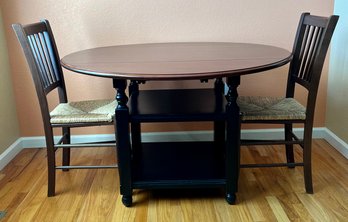 Nice Cherry Wood Drop Leaf Table With 2 Chairs With Cane Seats