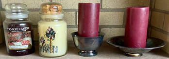 Lot Of 4 Candles Incl 2 Metal Bowls, 1 Birdhouse Theme Candle & 1 Yankee Candle
