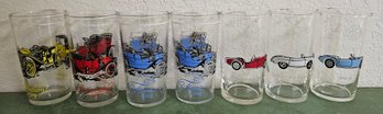 Lot Of 7 Classic Car Drinking Glasses Incl Ford, Porche & More