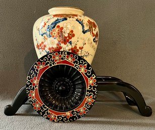 Oriental Ceramic Ginger Jar With Plastic Cart Stand