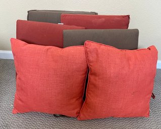 4 Chair Pads With 2 Melon Colored Throw Pillows