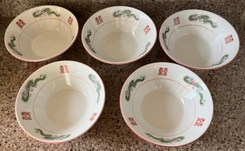 5 Japanese Porcelain Dragon Bowls
